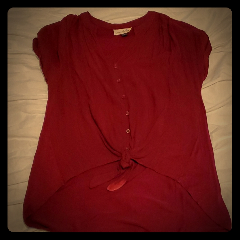 Maroon Tie Front Blouse